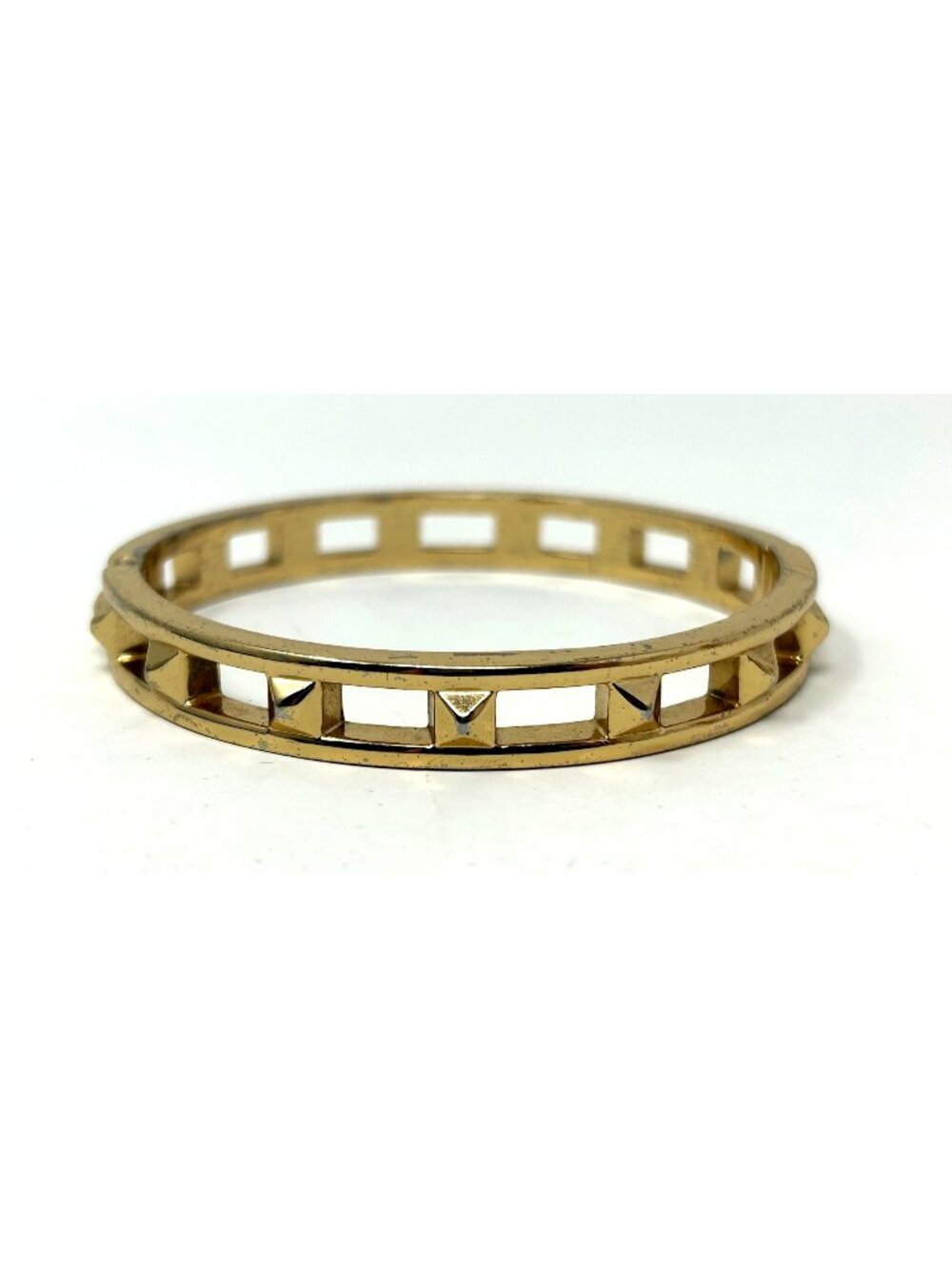 Gold Tone Pyramid Stud Hinged Bangle Bracelet 7"